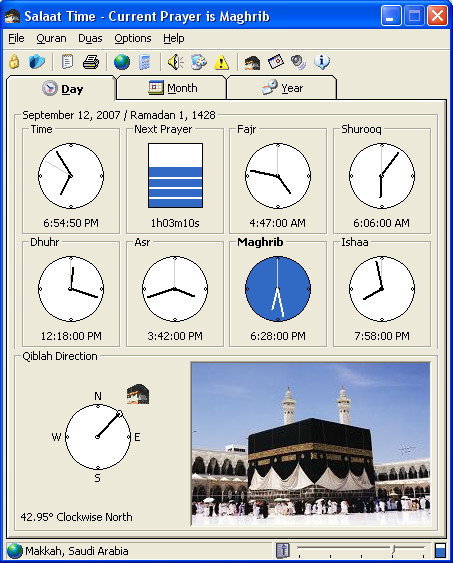 Salaat Time Screenshot - Main Screen Full Mode