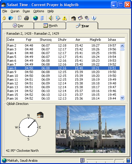 Salaat Time Screenshot - Main Screen Yearly Full Mode