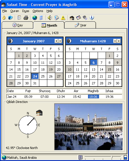 Salaat Time Screenshot - Main Screen Monthly Full Mode